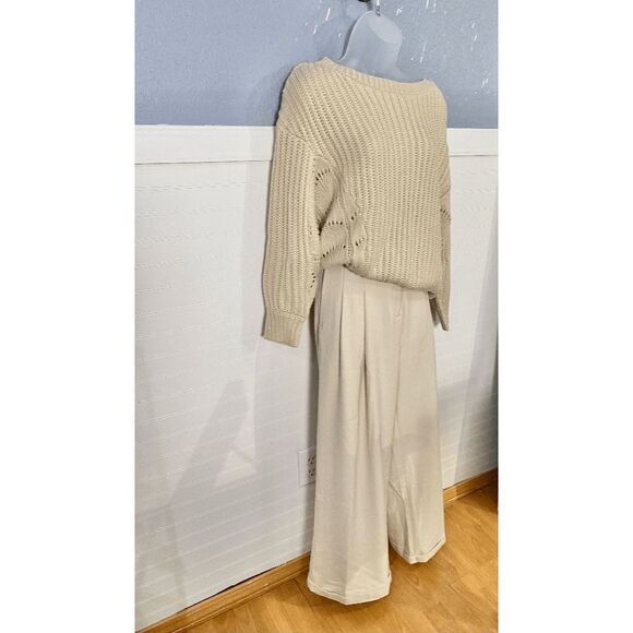 Free People Women’s Pleated Wide Leg Pants Ivory White - Picture 5 of 12
